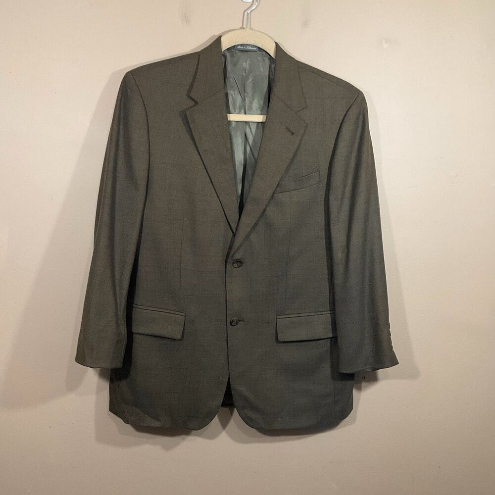 VTG Oscar De La Renta Mens Wool 2 Button Plaid Blazer 42R Brown Academia Preppy